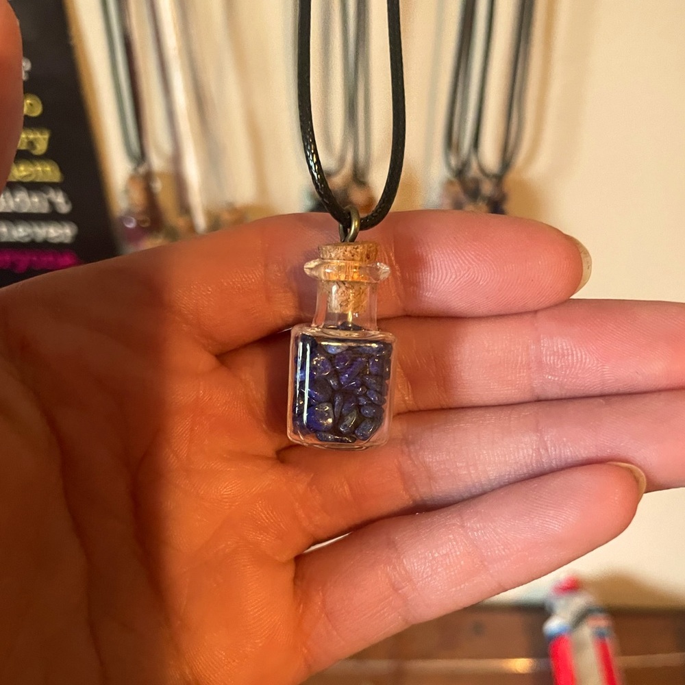 Handmade Tiny jar Crystal Necklace w/ Sodalite.